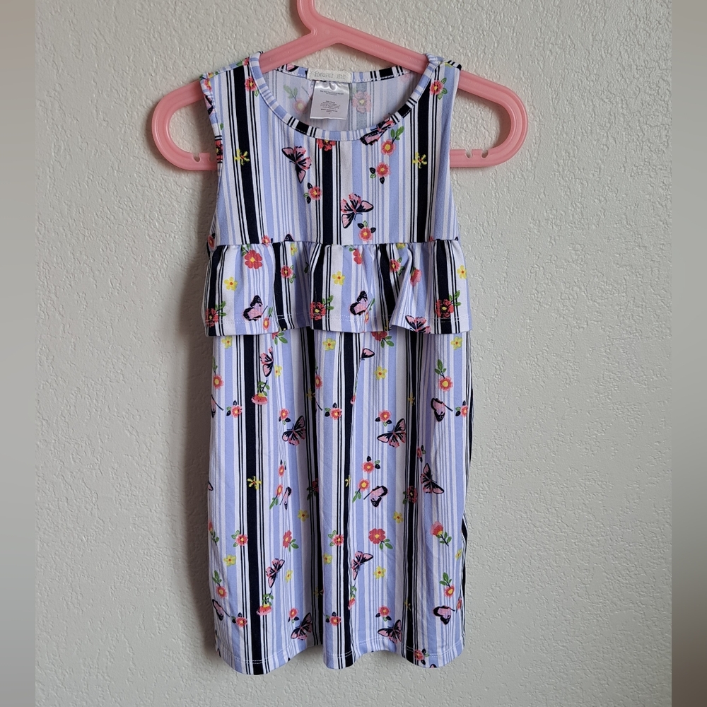 Forever Me Girls Blue Striped Butterfly Dress Size 5